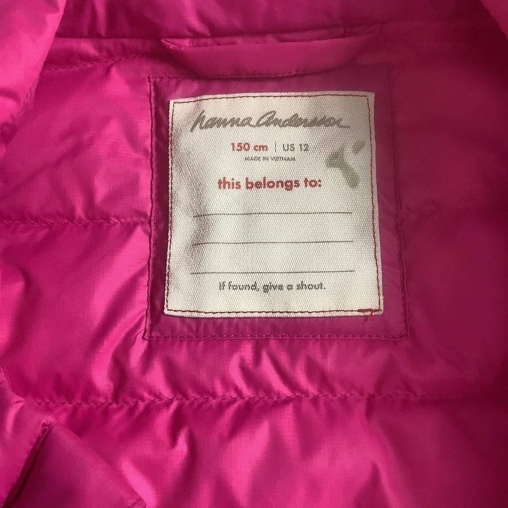 Hanna Andersson Girls Pink Down-feather Full Zip Up Vest‎ Size 12 Pockets
